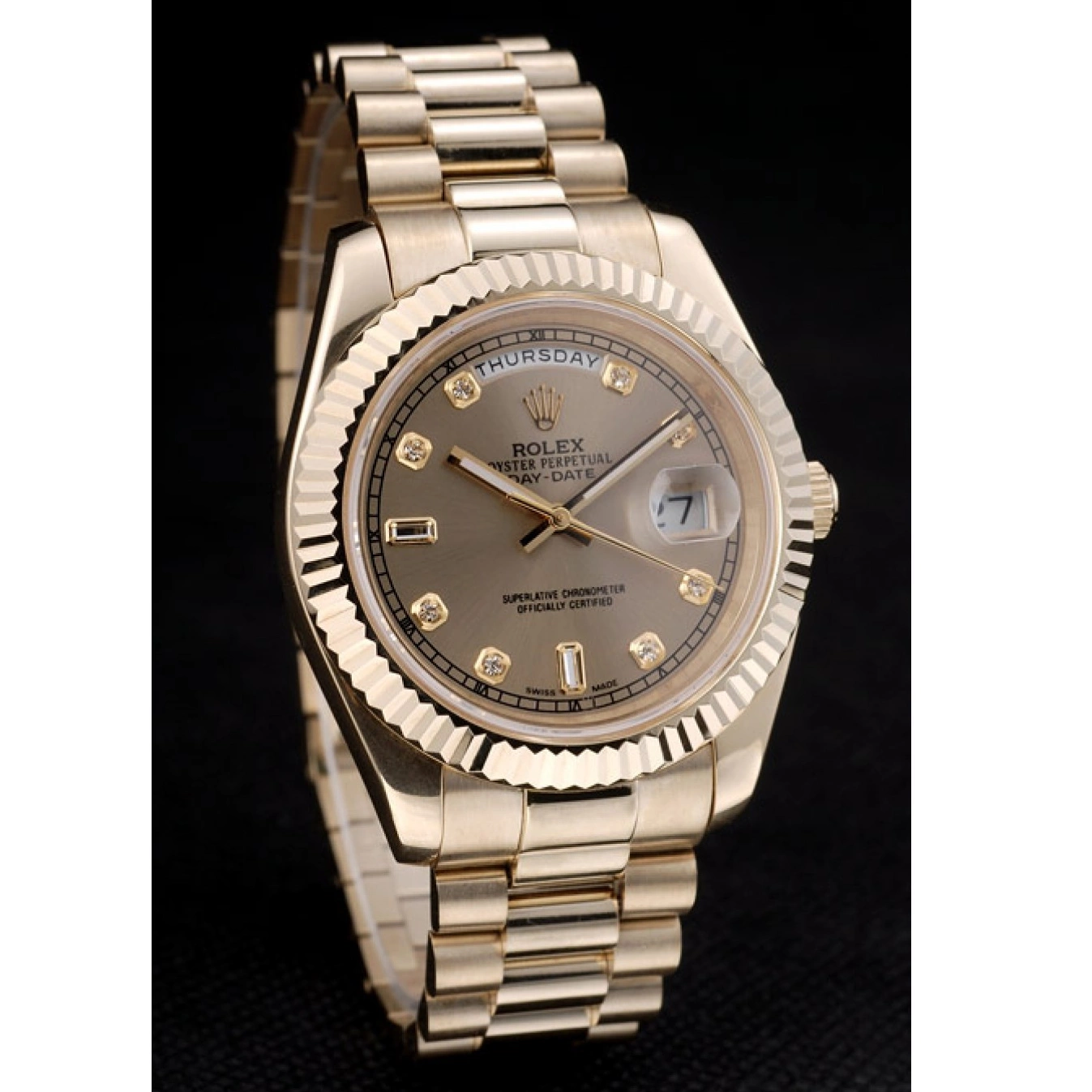 MiroTime 0713 Rolex Swiss DayDate Gold Stainless Steel Ribbed Bezel Gold Dial 41997